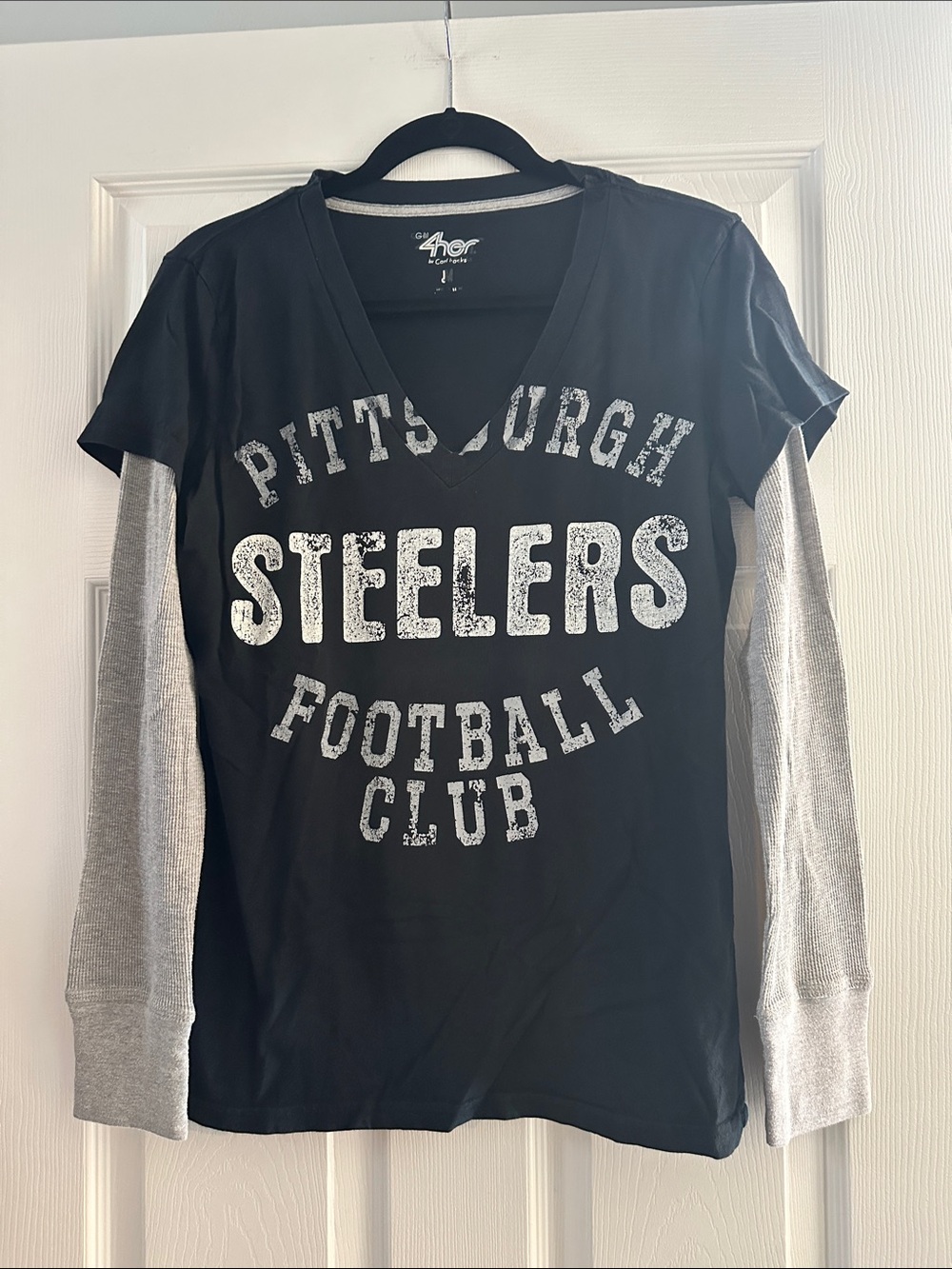 4Her Brand Pittsburgh Steelers Women's Layered Long-Sleeve Tee - Black/Grey